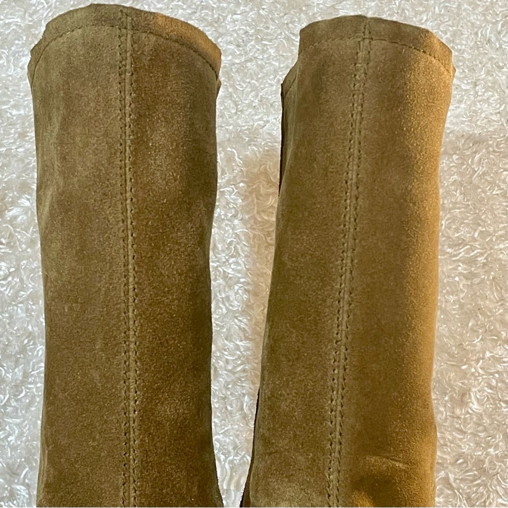 unlined Genuine Leather pull on high mid calf boots size: 7.5 brown - Picture 11 of 15